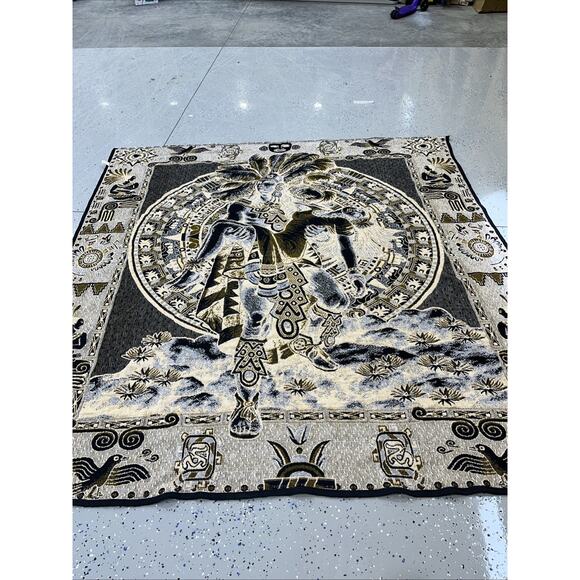 Tlaxcala Textiles Mayan Warrior Princess Blanket Yellow/Black 85 1/2” X 81” In. - Picture 8 of 10